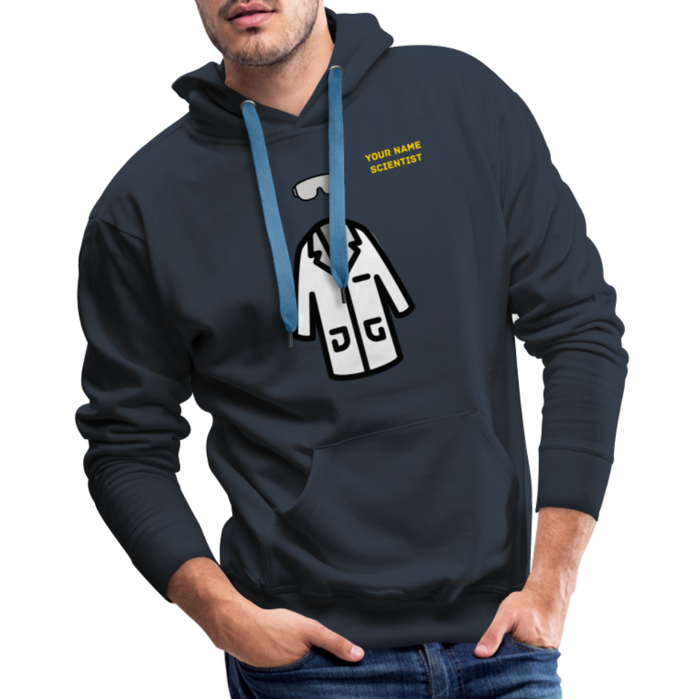 Customizable Lab Coat + Goggles + Name and Title Text Moji Men’s Premium Hoodie - Emoji.Express - navy