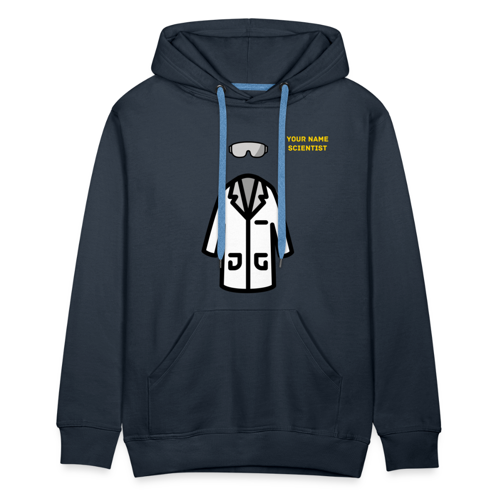 Customizable Lab Coat + Goggles + Name and Title Text Moji Men’s Premium Hoodie - Emoji.Express - navy