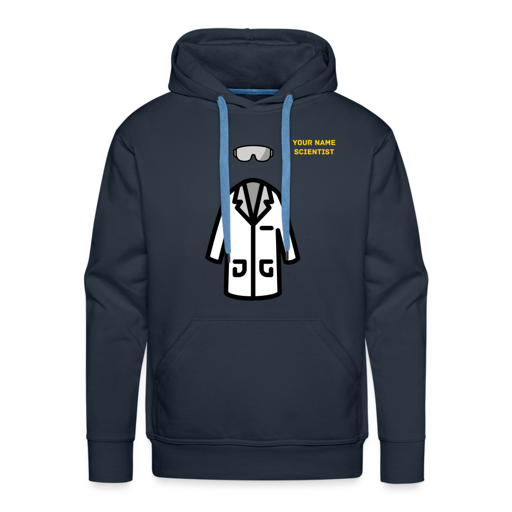 Customizable Lab Coat + Goggles + Name and Title Text Moji Men’s Premium Hoodie - Emoji.Express - navy
