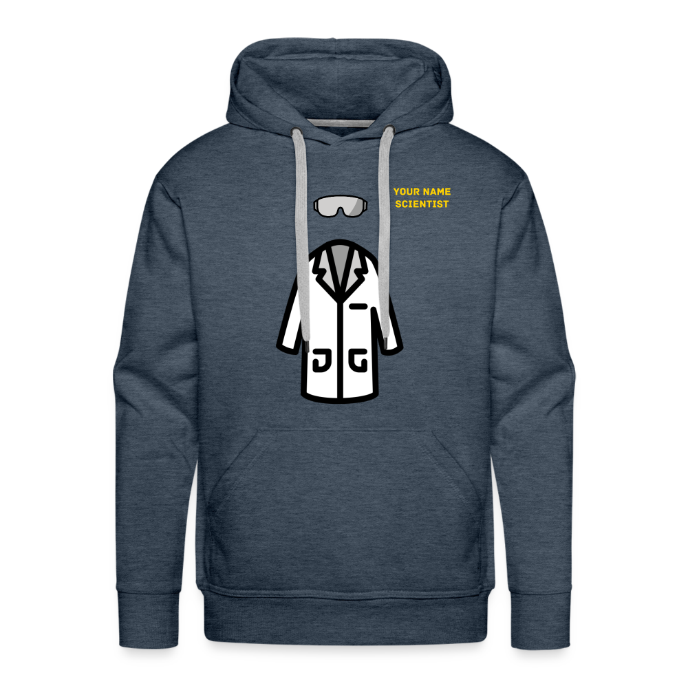 Customizable Lab Coat + Goggles + Name and Title Text Moji Men’s Premium Hoodie - Emoji.Express - heather denim