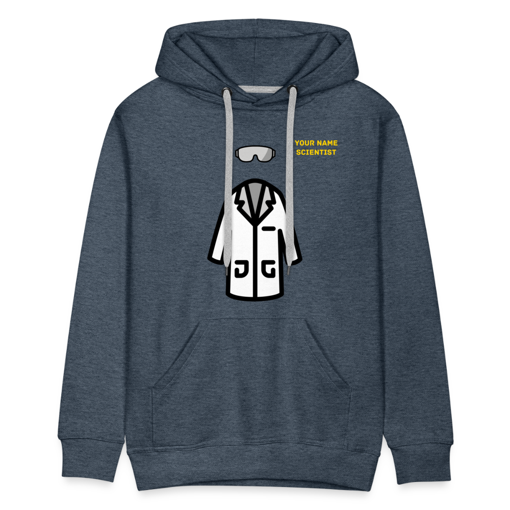 Customizable Lab Coat + Goggles + Name and Title Text Moji Men’s Premium Hoodie - Emoji.Express - heather denim