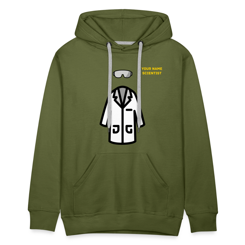 Customizable Lab Coat + Goggles + Name and Title Text Moji Men’s Premium Hoodie - Emoji.Express - olive green