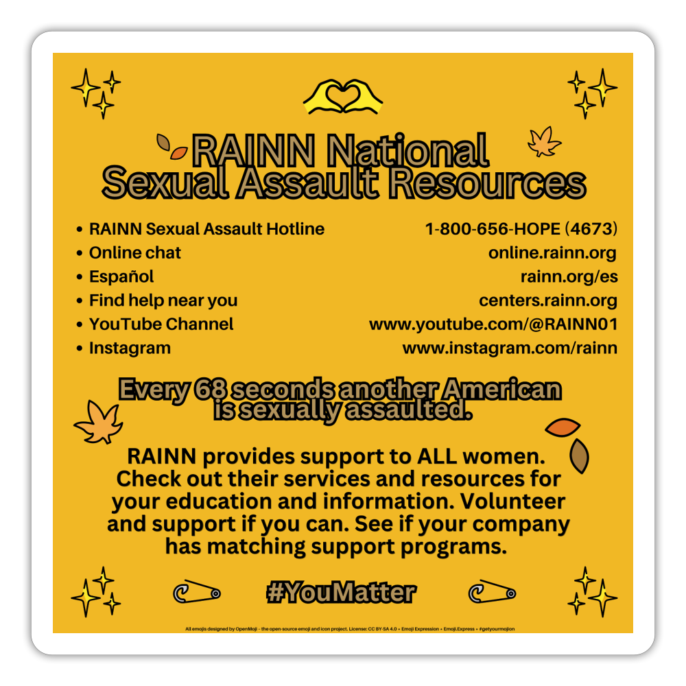 Emoji Expression: RAINN Sexual Assault Resources ~ You Matter ~ Moji Sticker (Yellow) - Emoji.Express - white matte