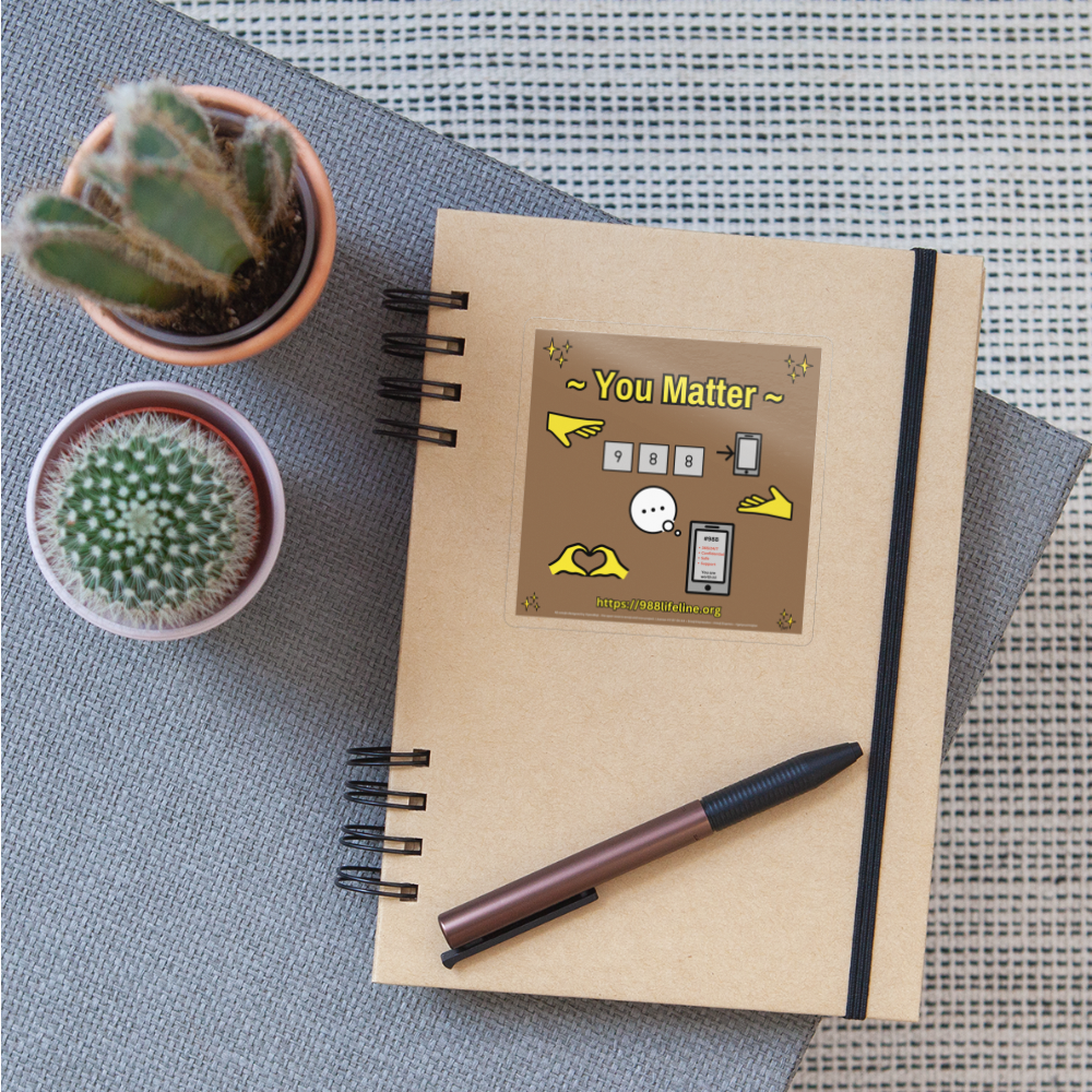 Emoji Expression: ~ You Matter ~ 988 Heart Hands Moji Sticker (Brown) - Emoji.Express - transparent glossy