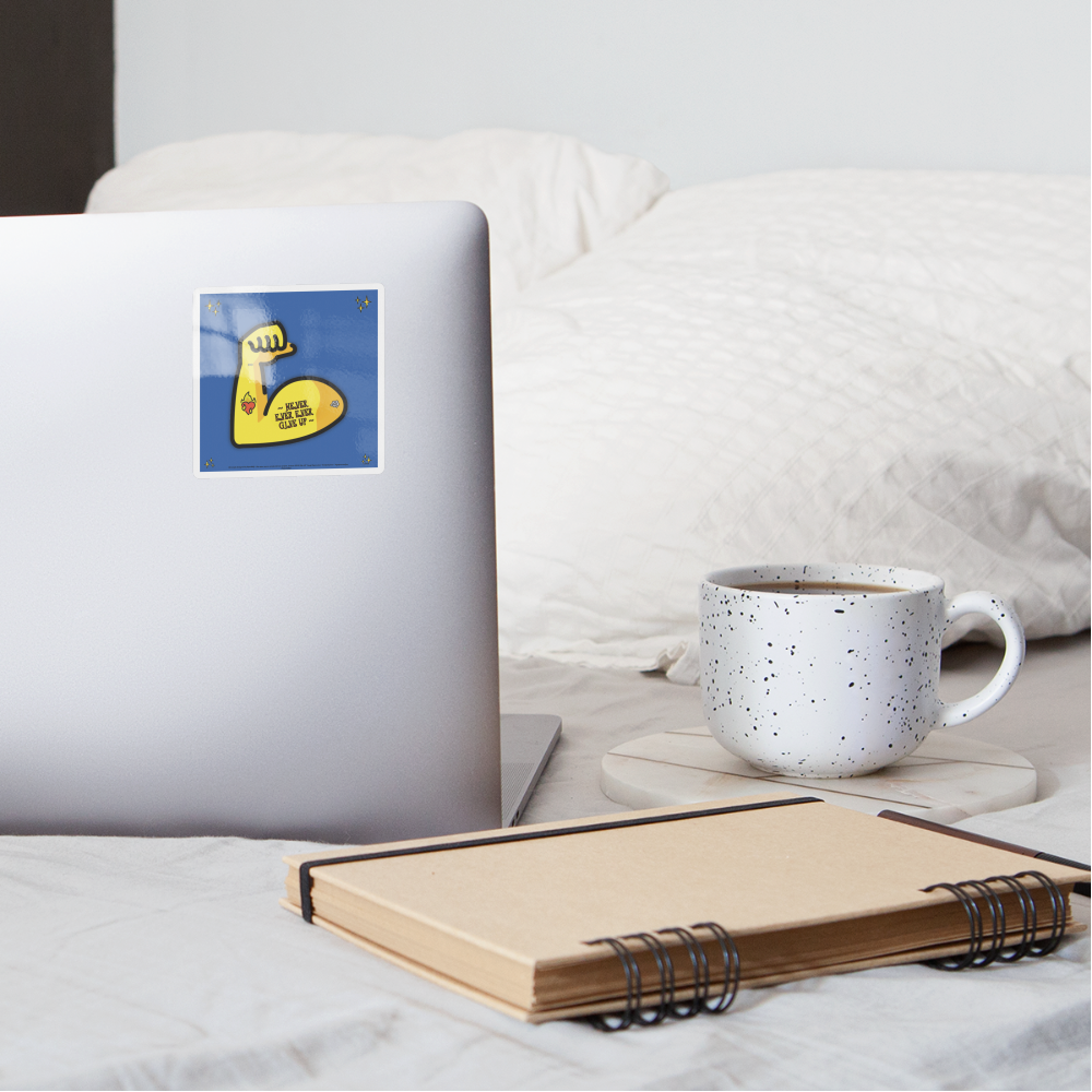 Emoji Expression: Never, Ever Ever Give Up Tattoo'd Bicep (Blue) Moji Sticker - Emoji.Express - white glossy