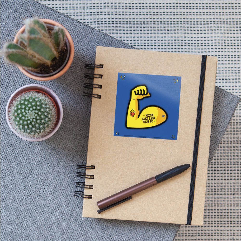 Emoji Expression: Never, Ever Ever Give Up Tattoo'd Bicep (Blue) Moji Sticker - Emoji.Express - transparent glossy