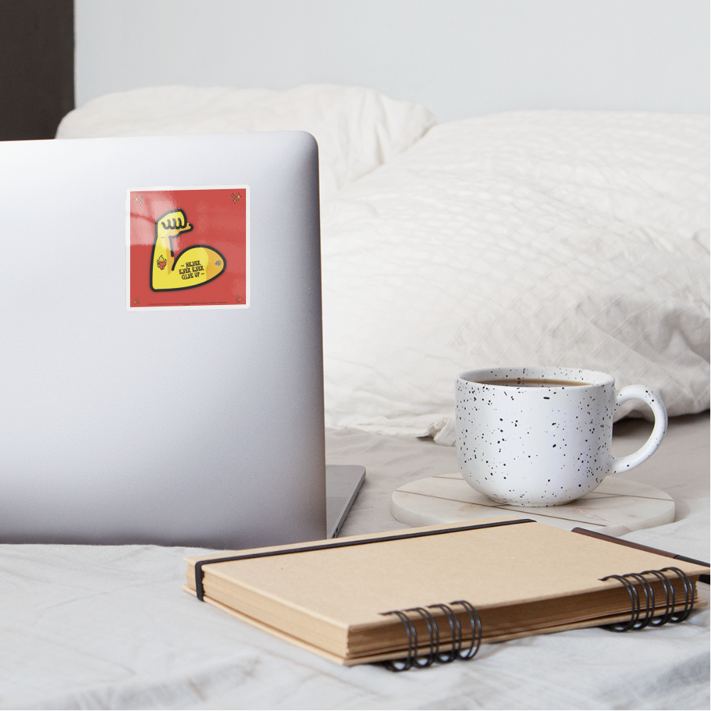 Emoji Expression: Never, Ever Ever Give Up Tattoo'd Bicep (Red) Moji Sticker - Emoji.Express - white glossy
