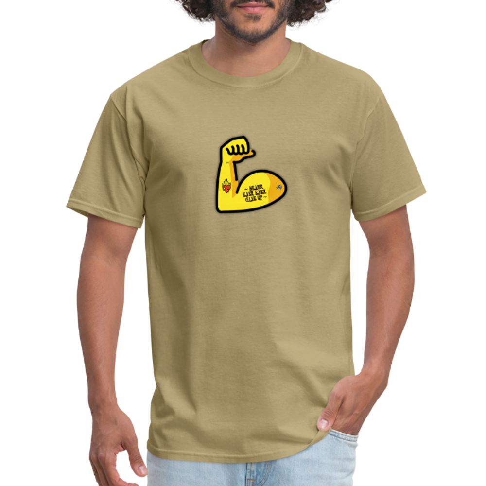 Customizable Emoji Expression: Never, Ever Ever Give Up Tattoo'd Bicep Moji Unisex Classic T-Shirt - Emoji.Express - khaki