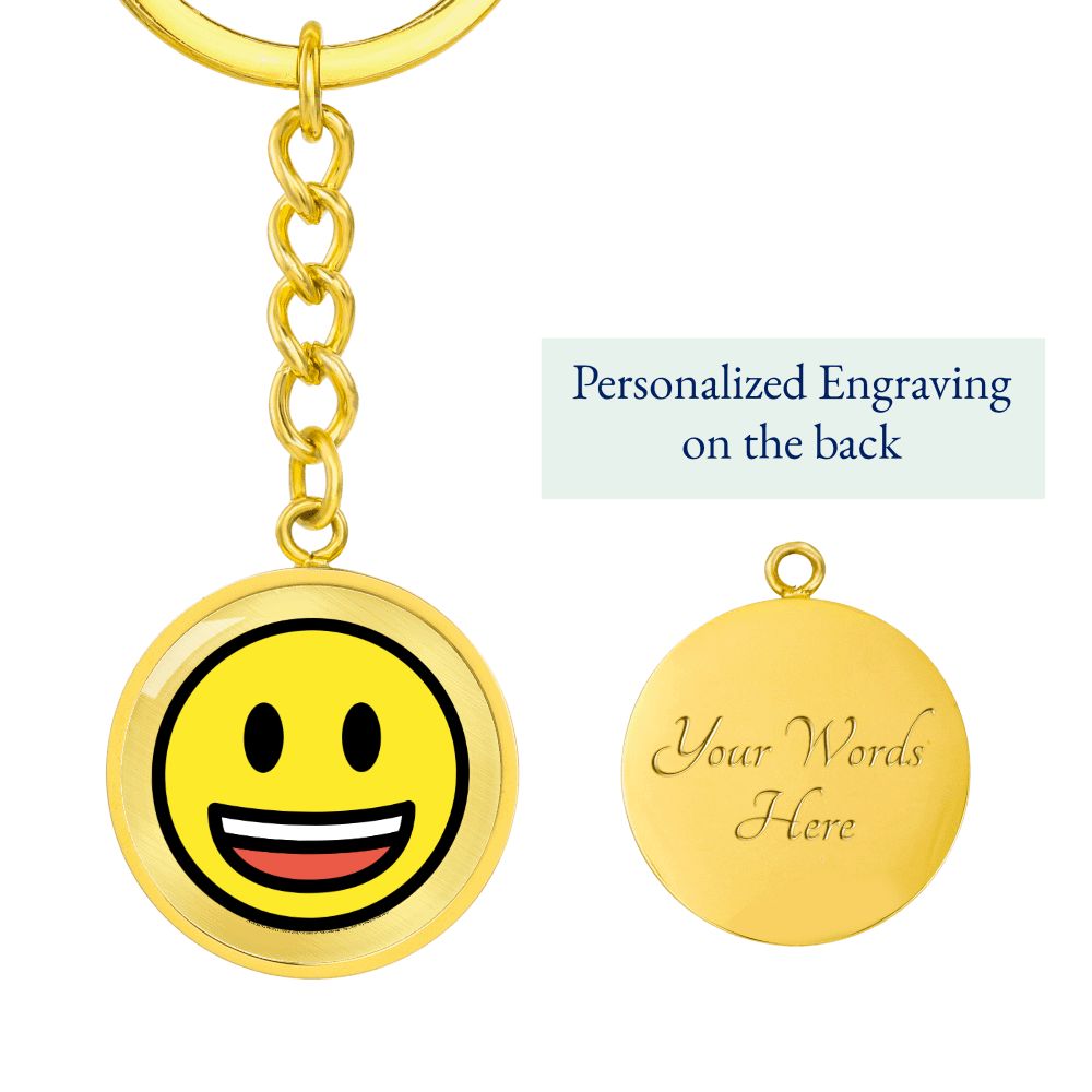 Grinning Face with Big Eyes Gold Keychain Engraved