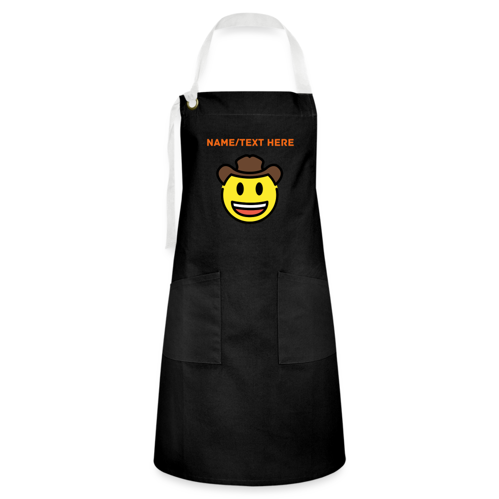 Customizable Cowboy Hat Face Moji Artisan Apron - Emoji.Express - black/white