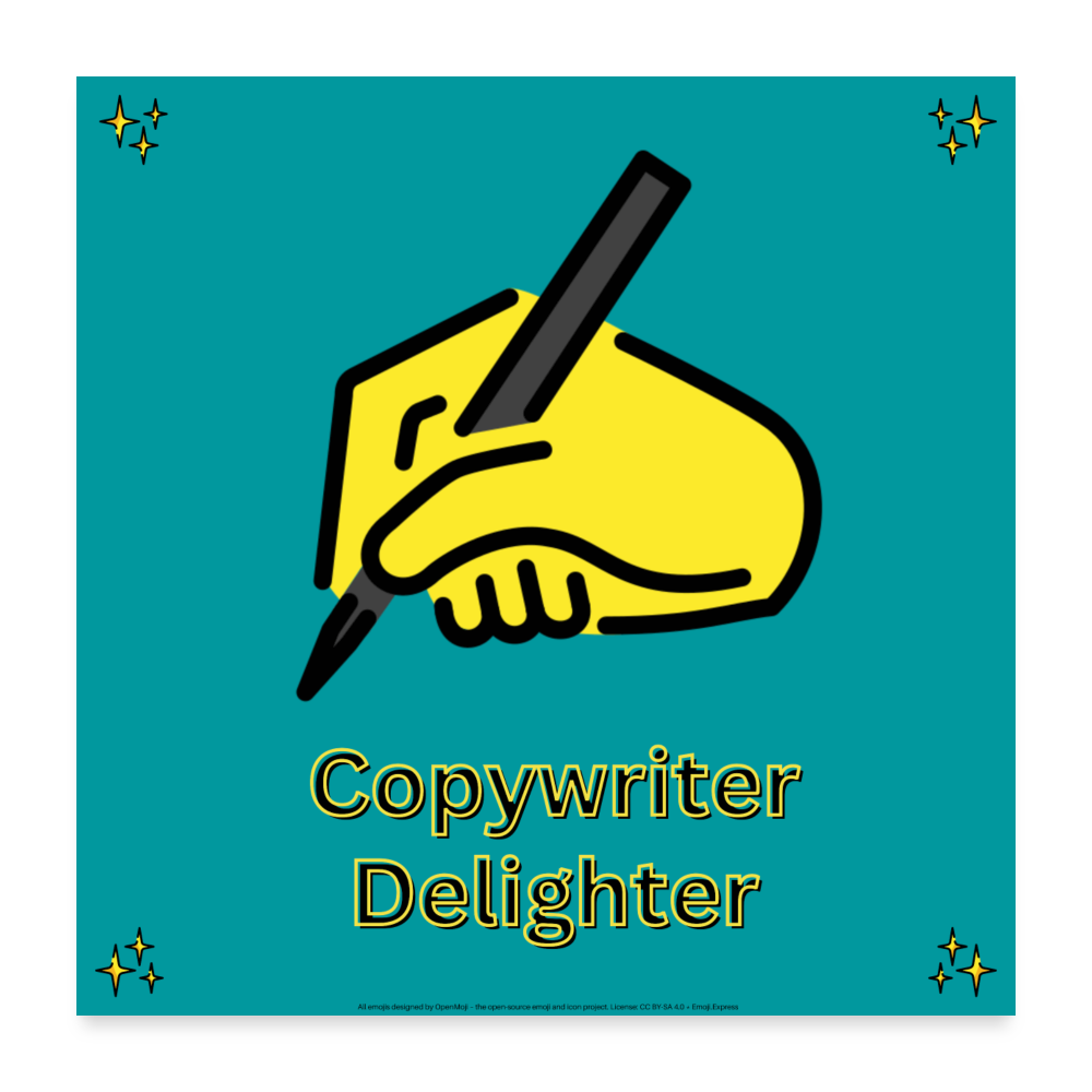 Copywriter Delighter with Sparkles +Writing Hand Mojis Wall Art 24x24 Poster - Emoji.Express - white