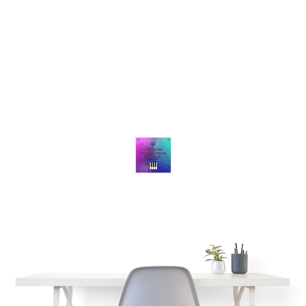 Quote "Music is the Universal Language of Mankind" with Sparkles, Musical Notes & Music Keyboard Mojis Wall Art 8x8 Poster - Emoji.Express - white