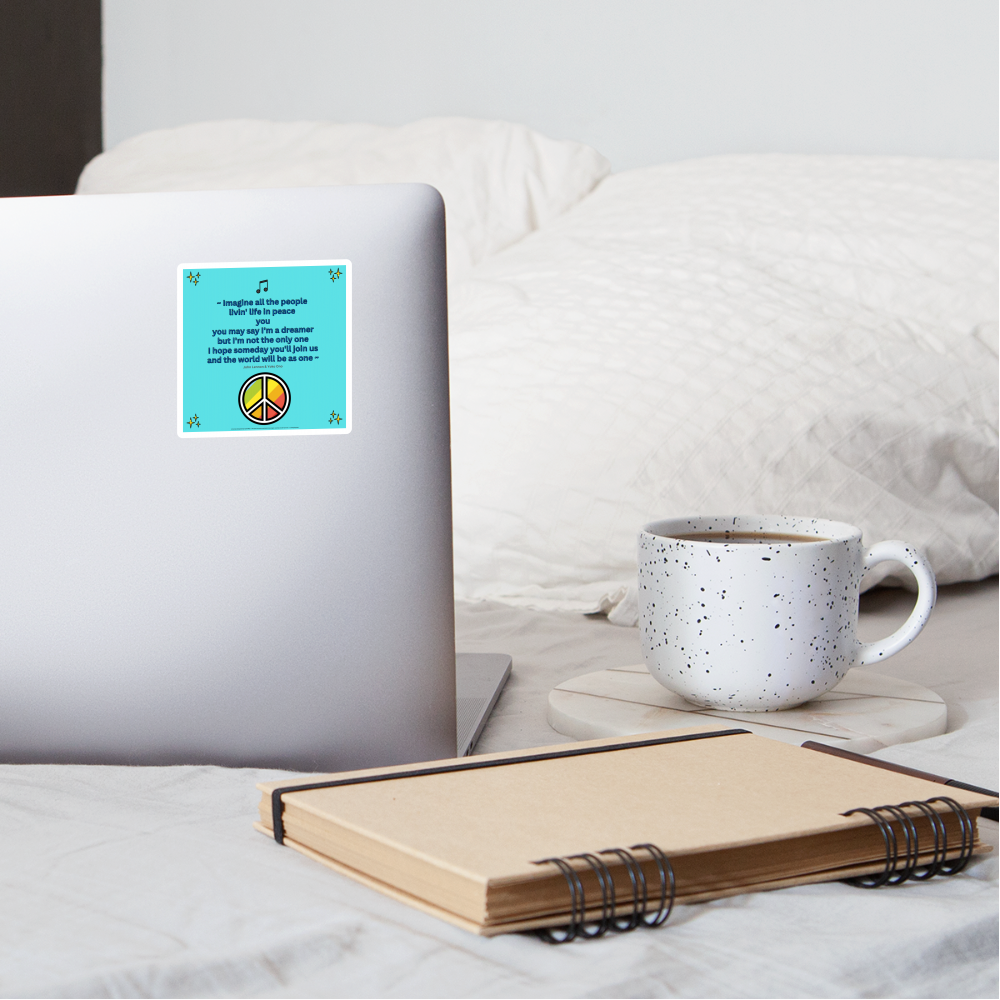 Lyric Quote "Imagine all Lyric Quote from Imagine by John Lennon and Yoko Ono with Sparkles, Musical Note & Peace Symbol Mojis Sticker - Emoji.Express - white matte