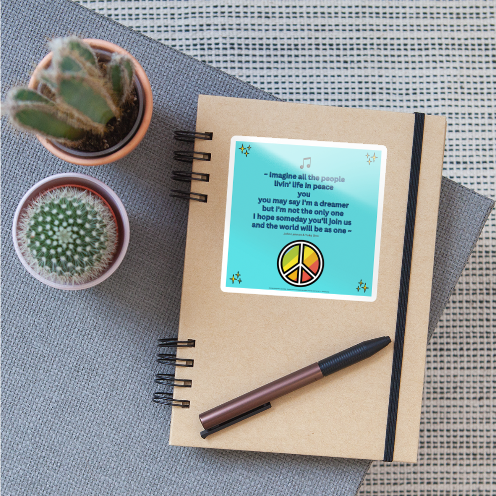 Lyric Quote "Imagine all Lyric Quote from Imagine by John Lennon and Yoko Ono with Sparkles, Musical Note & Peace Symbol Mojis Sticker - Emoji.Express - white glossy