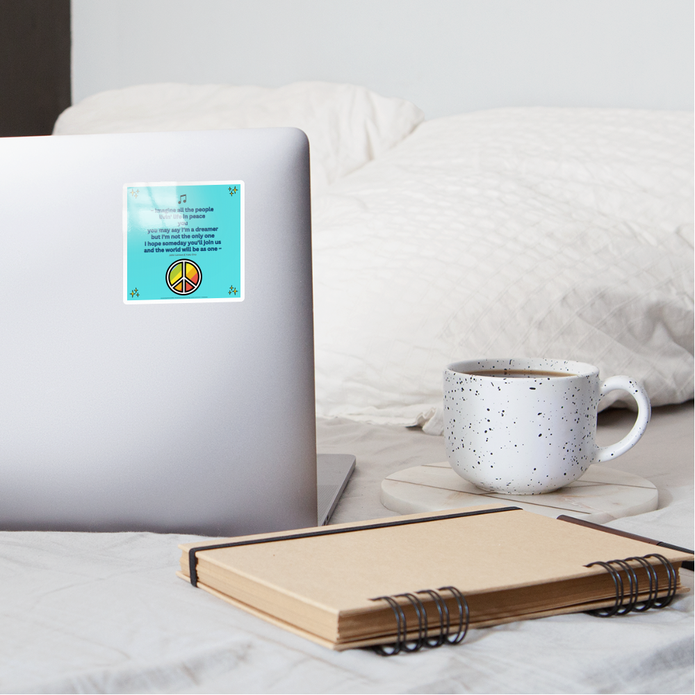 Lyric Quote "Imagine all Lyric Quote from Imagine by John Lennon and Yoko Ono with Sparkles, Musical Note & Peace Symbol Mojis Sticker - Emoji.Express - white glossy