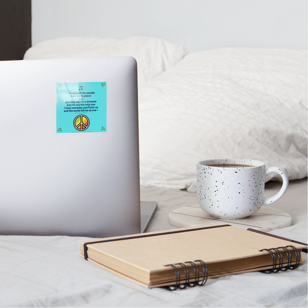 Lyric Quote "Imagine all Lyric Quote from Imagine by John Lennon and Yoko Ono with Sparkles, Musical Note & Peace Symbol Mojis Sticker - Emoji.Express - transparent glossy