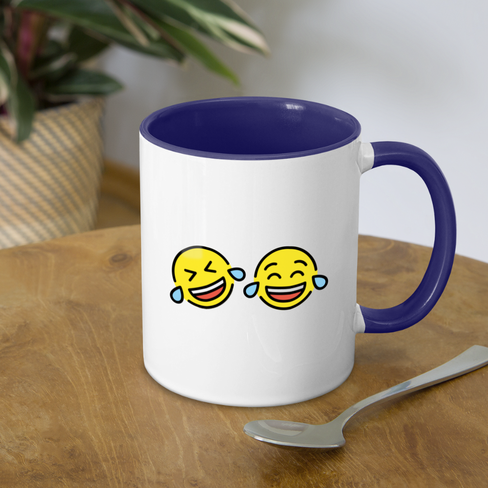 ROFL + Tears of Joy Power Pair Mojis Contrast Coffee Mug - Emoji.Express - white/cobalt blue