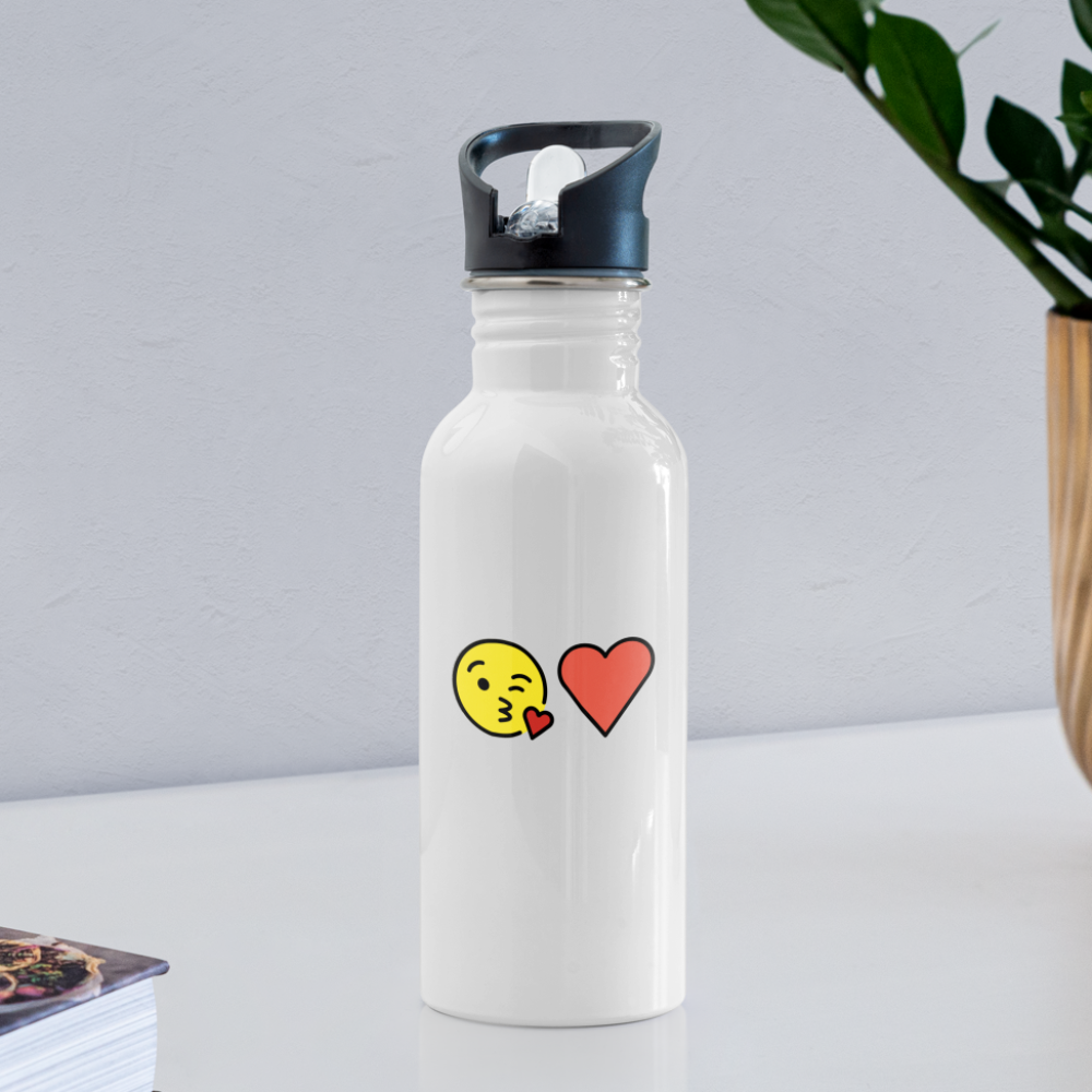 Face Blowing a Kiss + Red Heart Mojis Power Pair Water Bottle - Emoji.Express - white