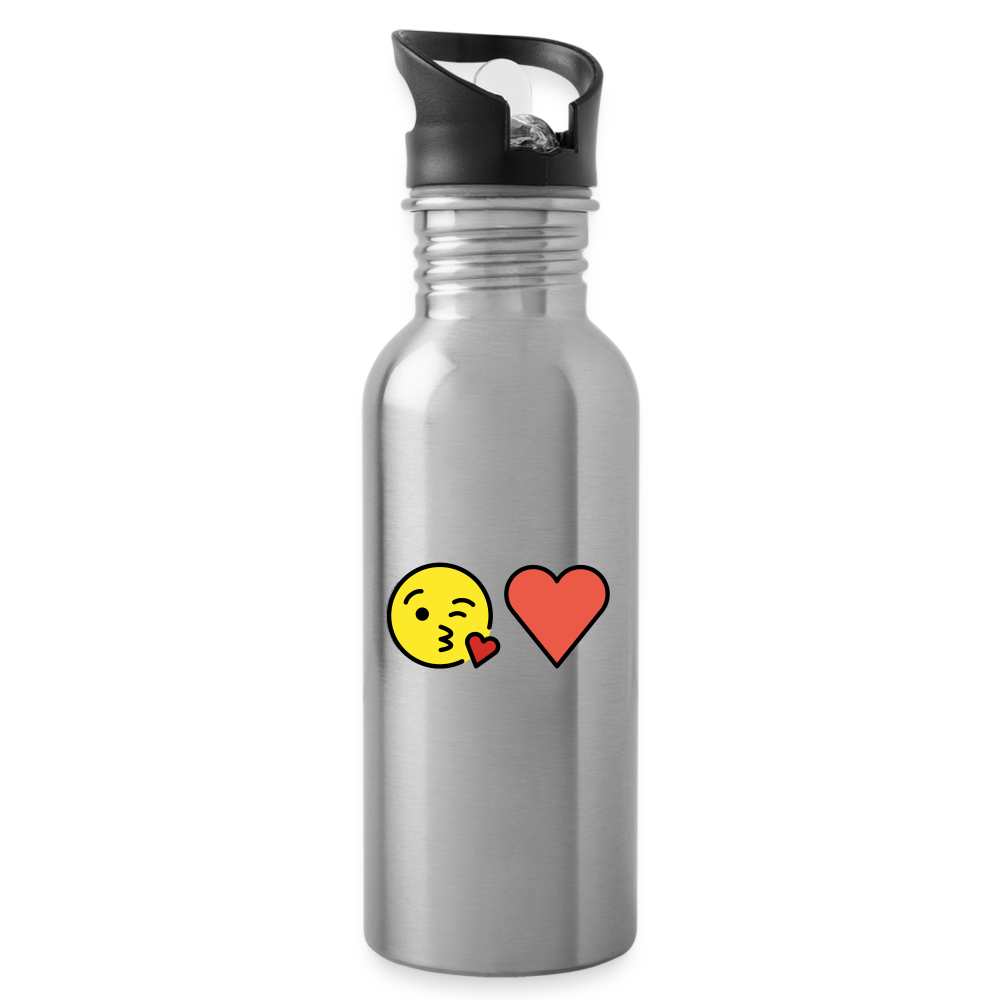 Face Blowing a Kiss + Red Heart Mojis Power Pair Water Bottle - Emoji.Express - silver