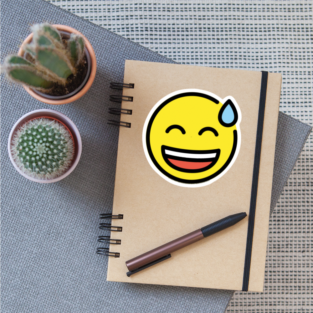 Grinning Face with Sweat Moji Sticker - Emoji.Express - white matte