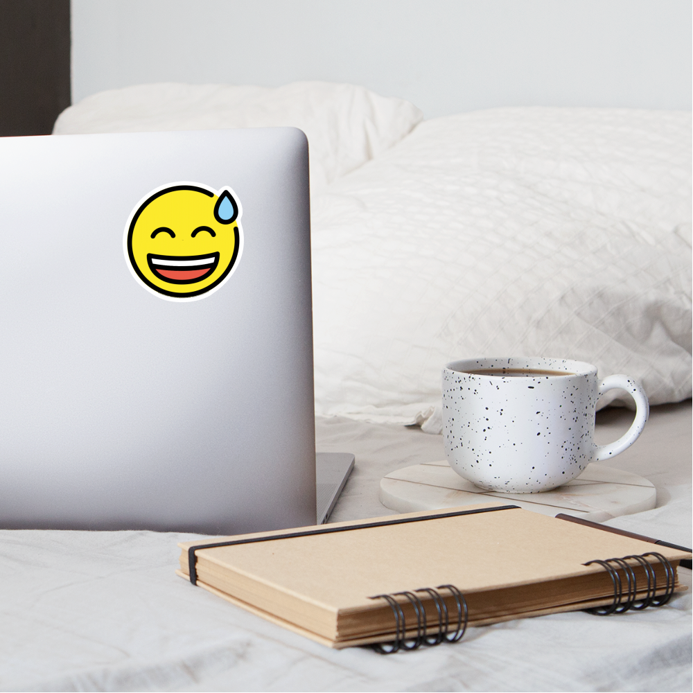 Grinning Face with Sweat Moji Sticker - Emoji.Express - white matte