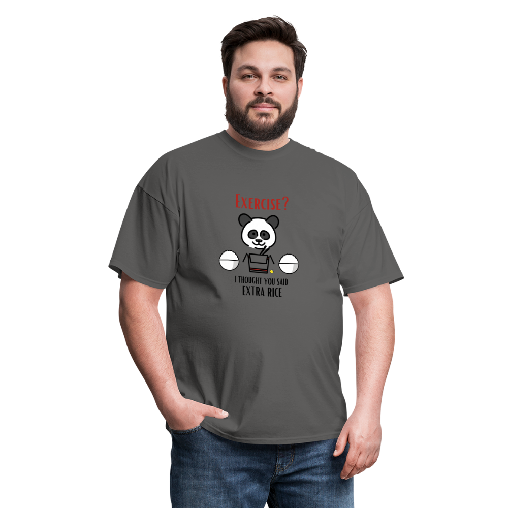Exercise? I Thought You Said Extra Rice Panda Unisex Moji Expressions Classic T-Shirt - Emoji.Express - charcoal