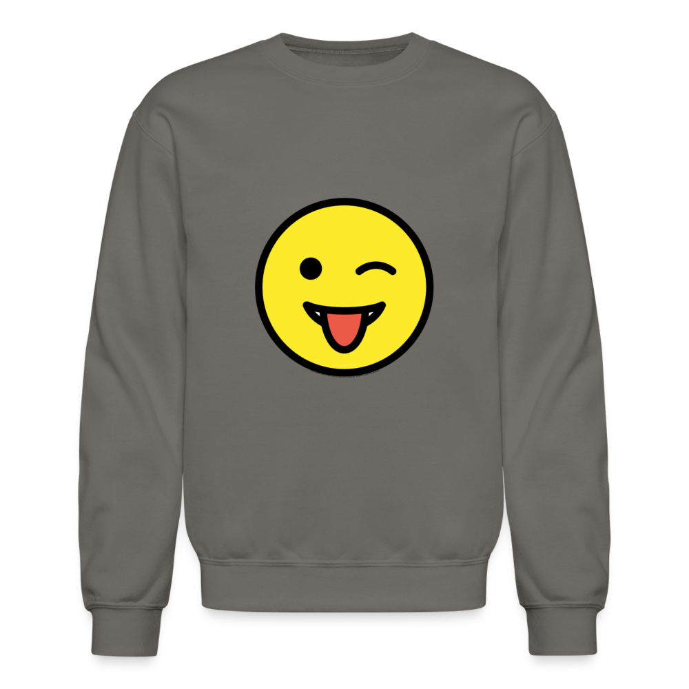 Winking Face and Tongue Moji Crewneck Sweatshirt - Emoji.Express - asphalt gray