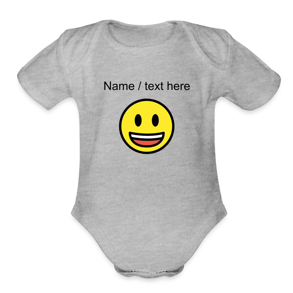 Grinning Face with Big Eyes Organic Short Sleeve Baby Bodysuit - Emoji.Express - heather grey