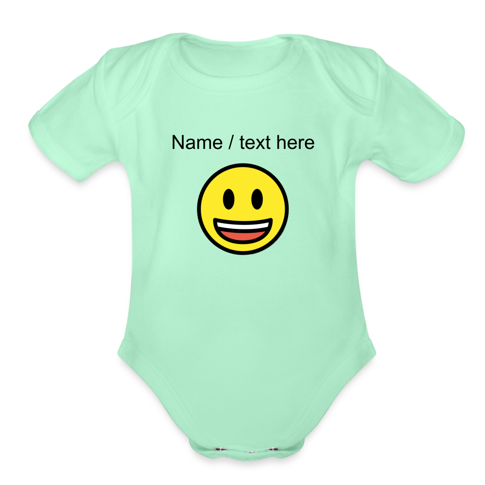 Grinning Face with Big Eyes Organic Short Sleeve Baby Bodysuit - Emoji.Express - light mint