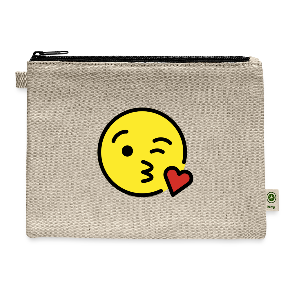 Face Blowing a Kiss Moji Carry All Hemp Pouch - Emoji.Express - natural