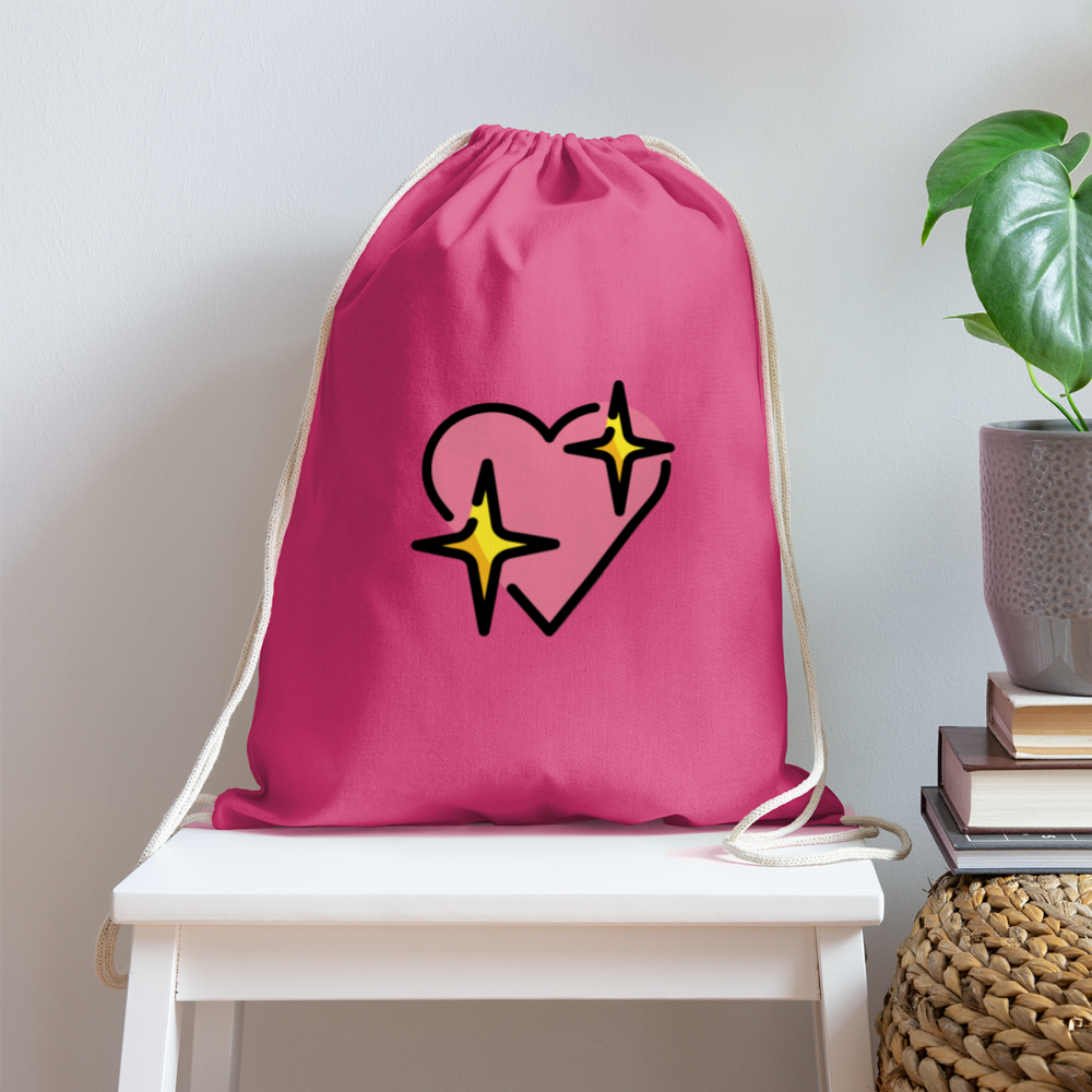Customizable Sparkling Heart Moji Cotton Drawstring Bag - Emoji.Express - pink