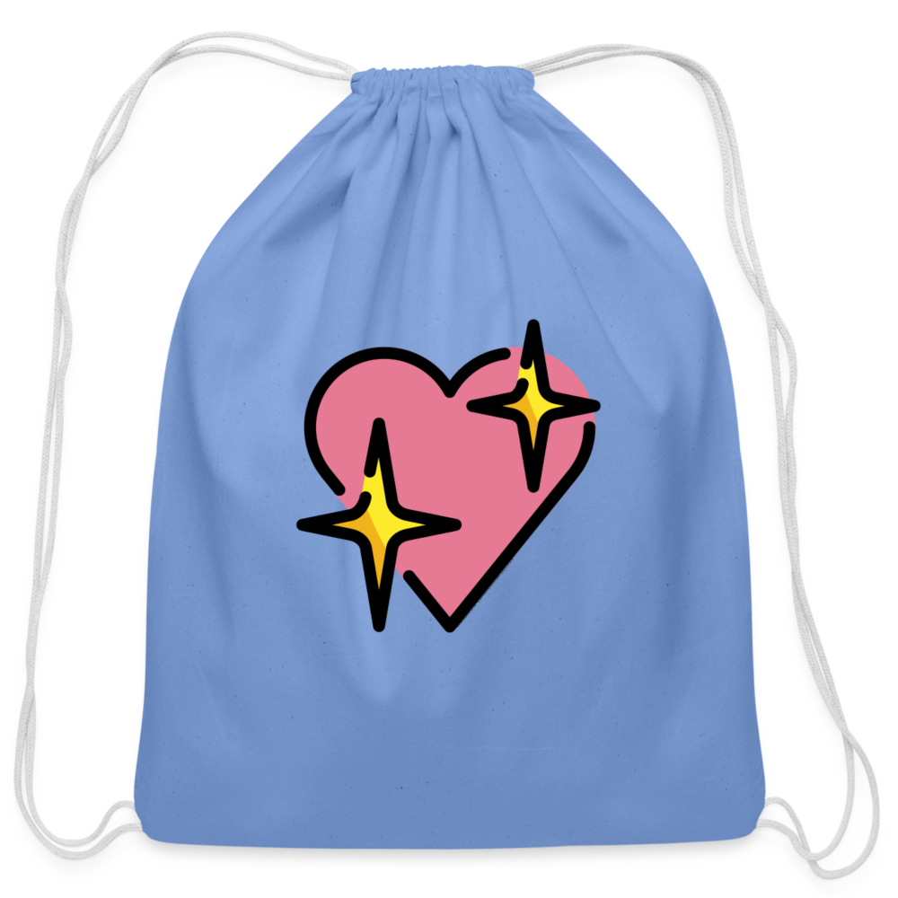 Customizable Sparkling Heart Moji Cotton Drawstring Bag - Emoji.Express - carolina blue
