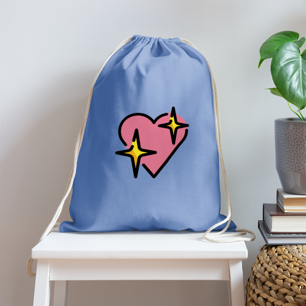Customizable Sparkling Heart Moji Cotton Drawstring Bag - Emoji.Express - carolina blue