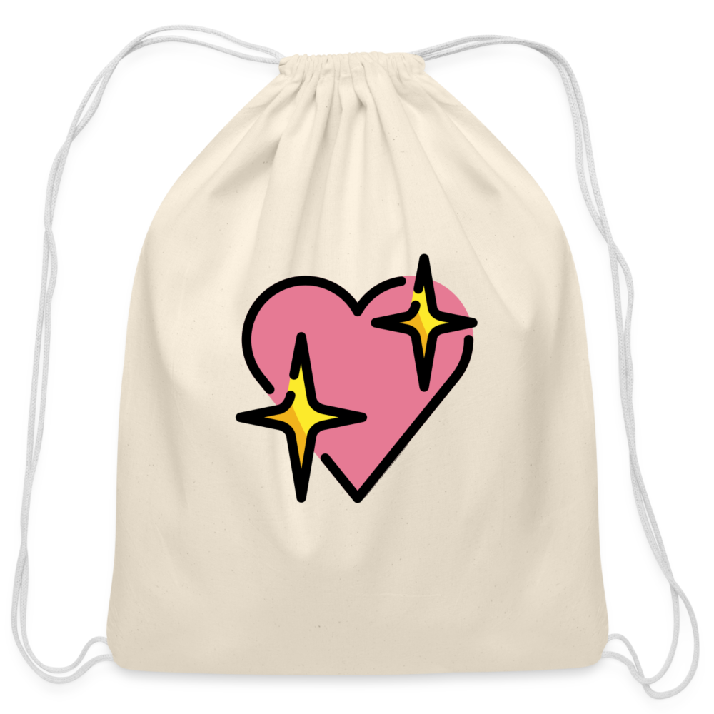 Customizable Sparkling Heart Moji Cotton Drawstring Bag - Emoji.Express - natural