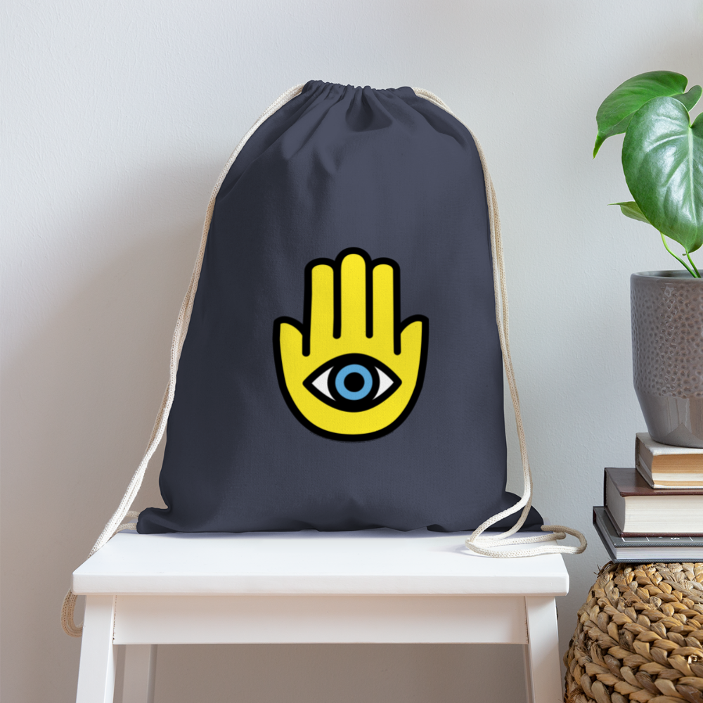Customizable Hamsa Moji Cotton Drawstring Bag - Emoji.Express - navy