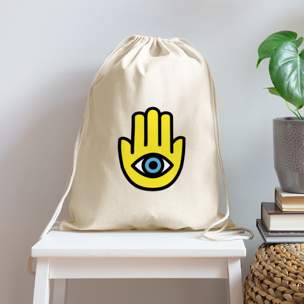 Customizable Hamsa Moji Cotton Drawstring Bag - Emoji.Express - natural