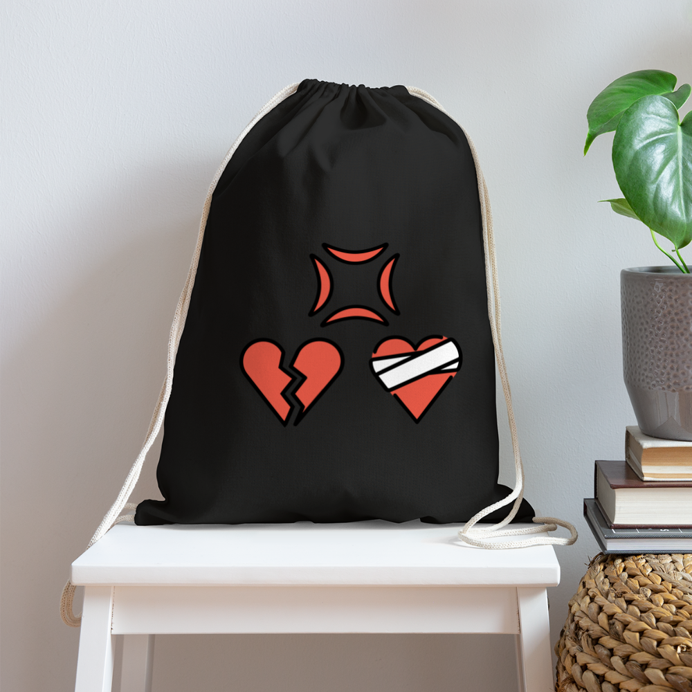 Customizable Anger Symbol + Broken Heart + Mending Heart Moji Cotton Drawstring Bag - Emoji.Express - black