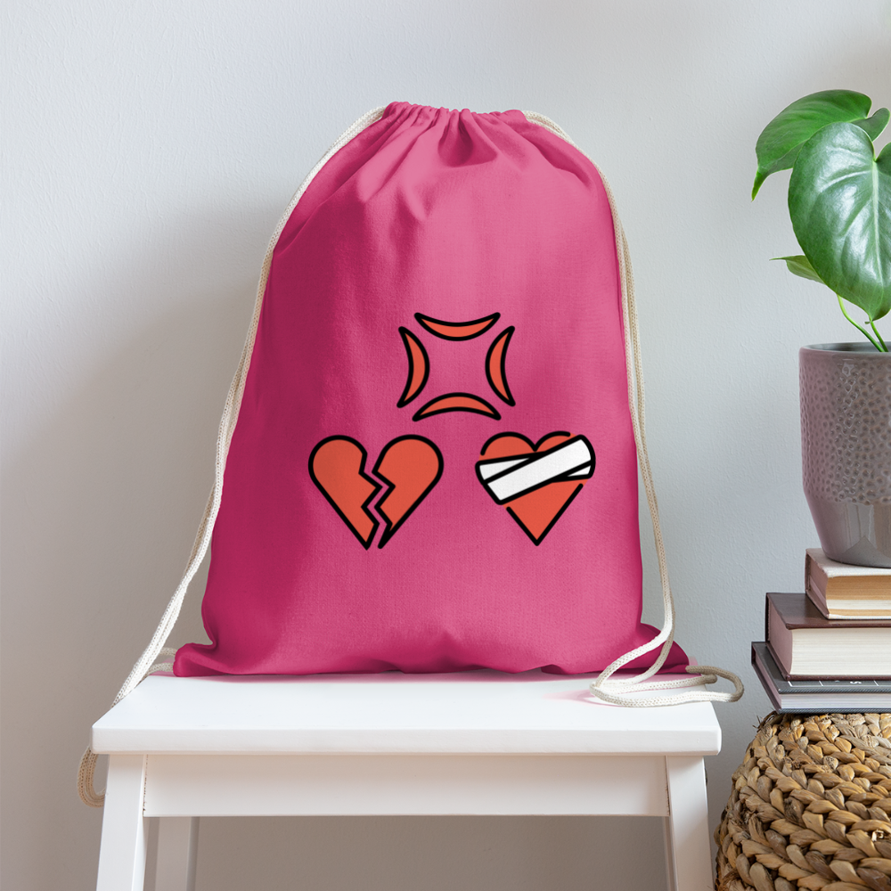 Customizable Anger Symbol + Broken Heart + Mending Heart Moji Cotton Drawstring Bag - Emoji.Express - pink