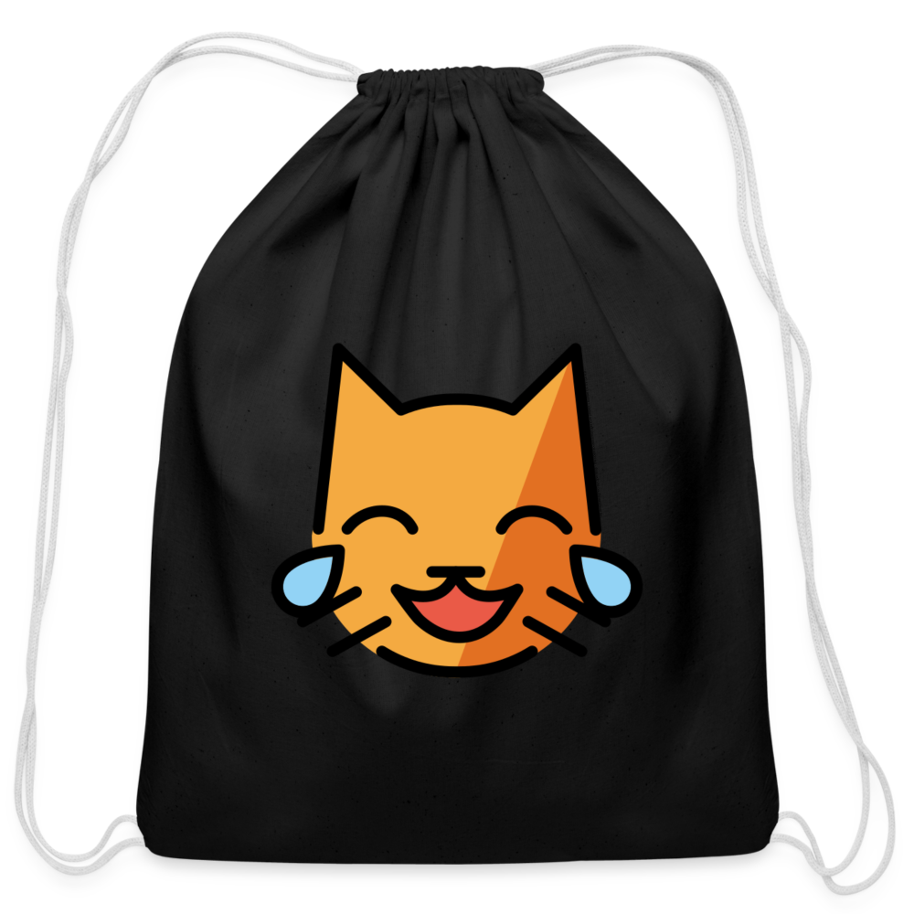Customizable Cat with Tears of Joy Moji Cotton Drawstring Bag - Emoji.Express - black