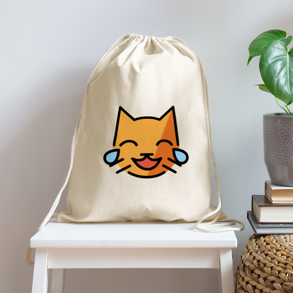 Customizable Cat with Tears of Joy Moji Cotton Drawstring Bag - Emoji.Express - natural