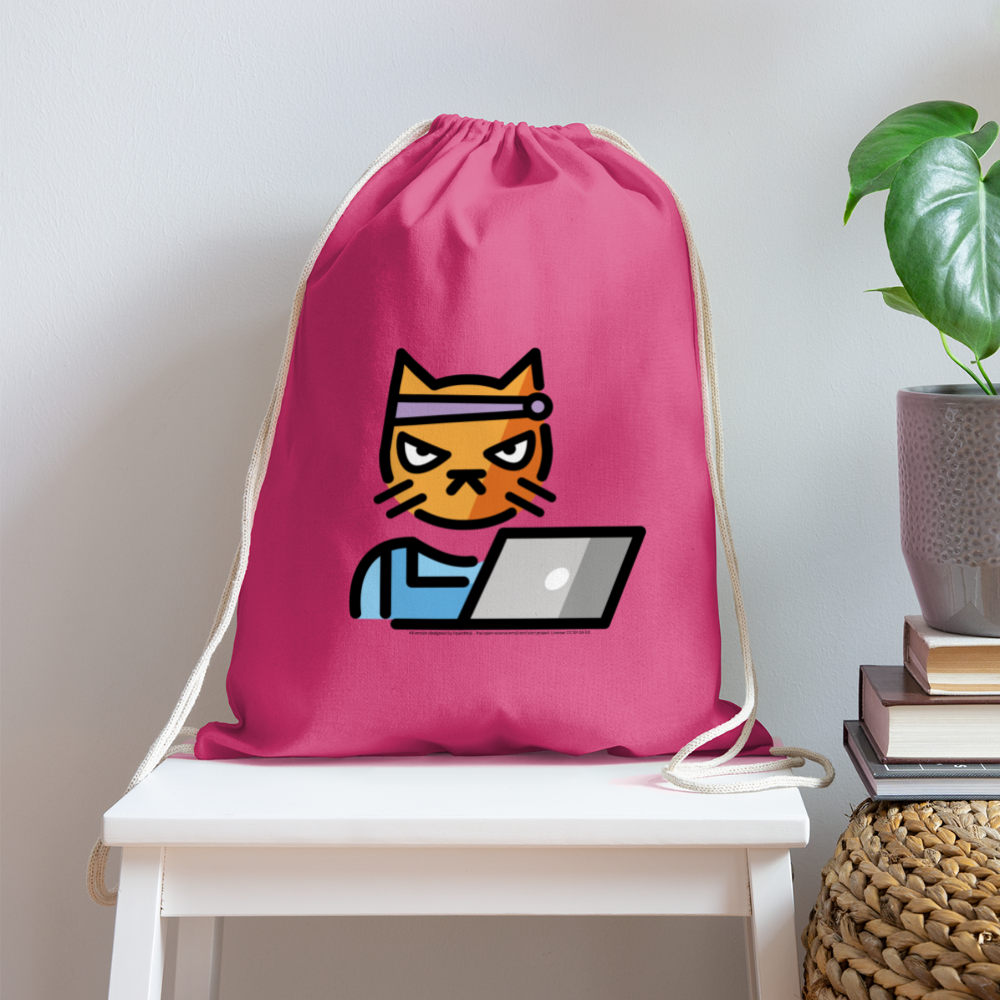Customizable Hacker Cat Moji Cotton Drawstring Bag - Emoji.Express - pink