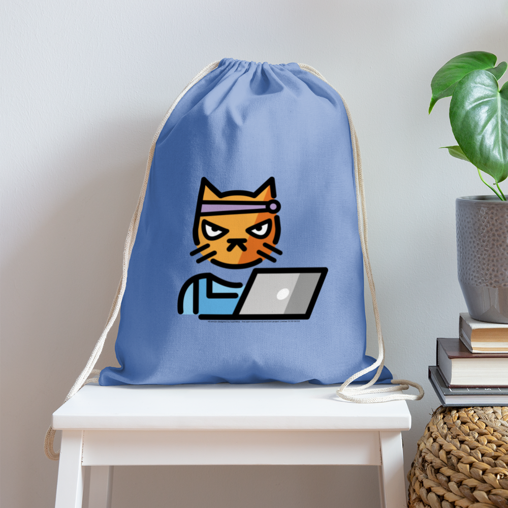 Customizable Hacker Cat Moji Cotton Drawstring Bag - Emoji.Express - carolina blue