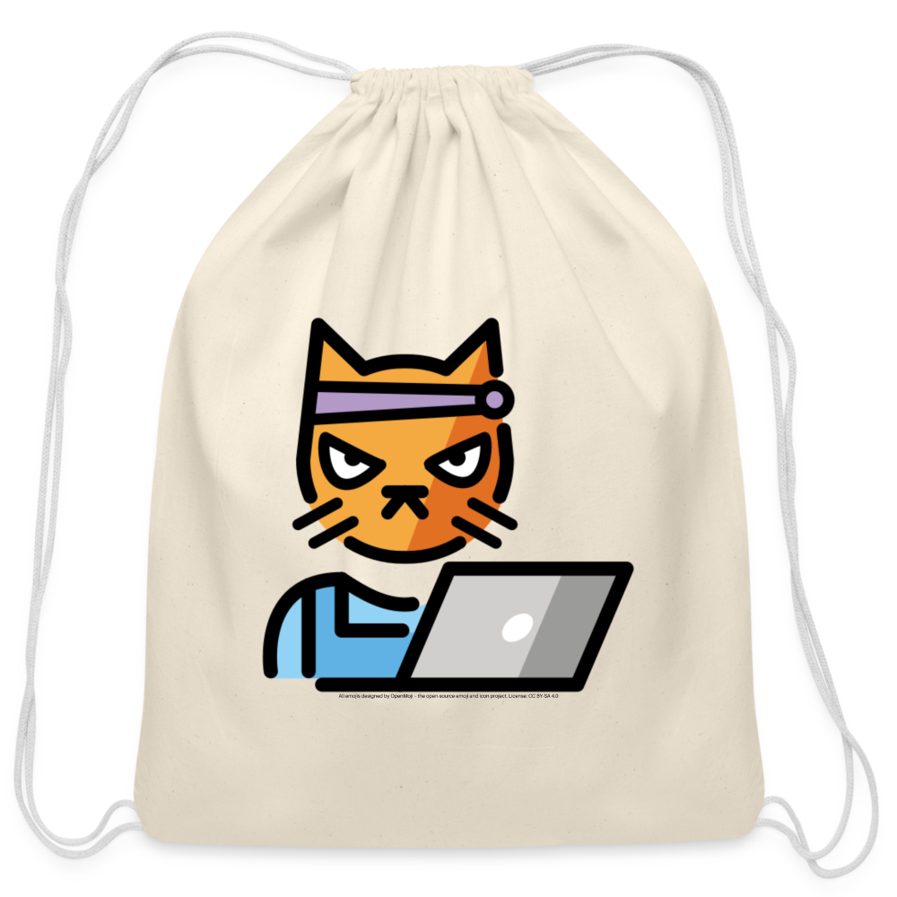 Customizable Hacker Cat Moji Cotton Drawstring Bag - Emoji.Express - natural