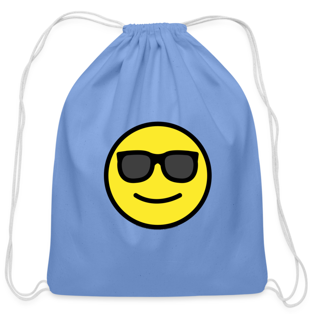 Customizable Smiling Face with Sunglasses Moji Cotton Drawstring Bag - Emoji.Express - carolina blue