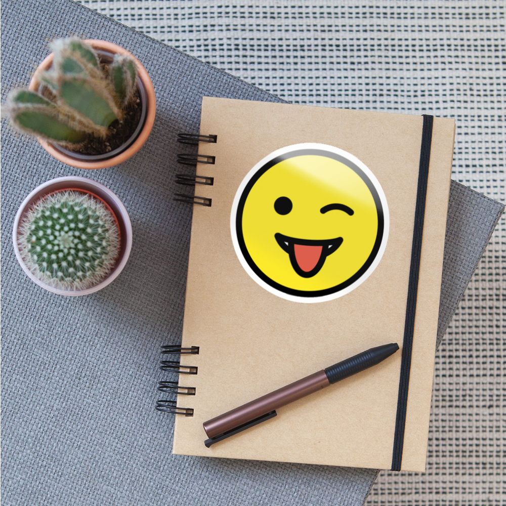 Winking Face with Tongue Moji Sticker - Emoji.Express - white glossy