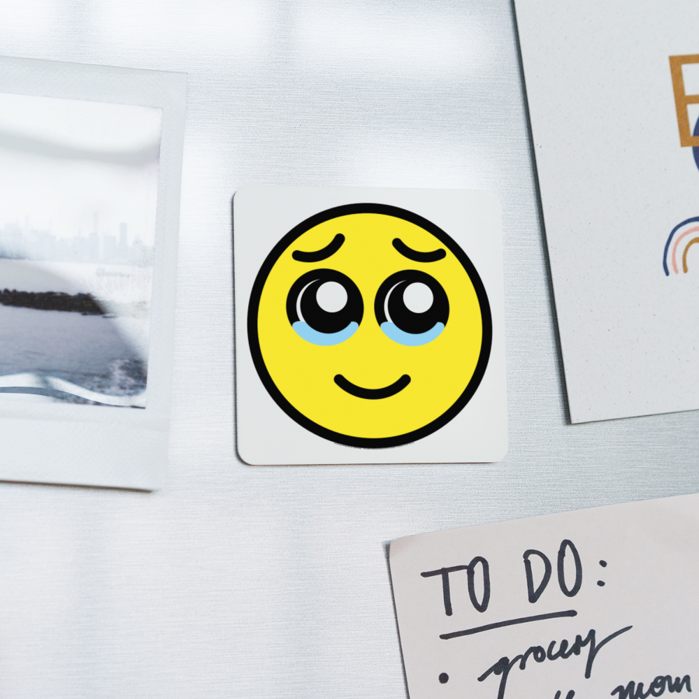 Face Holding Back Tears Moji Square Magnet - Emoji.Express - white