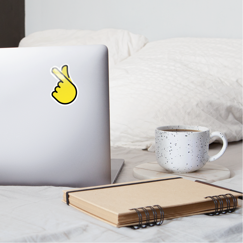 Hand with Index Finger and Thumb Crossed Moji Sticker - Emoji.Express - white glossy