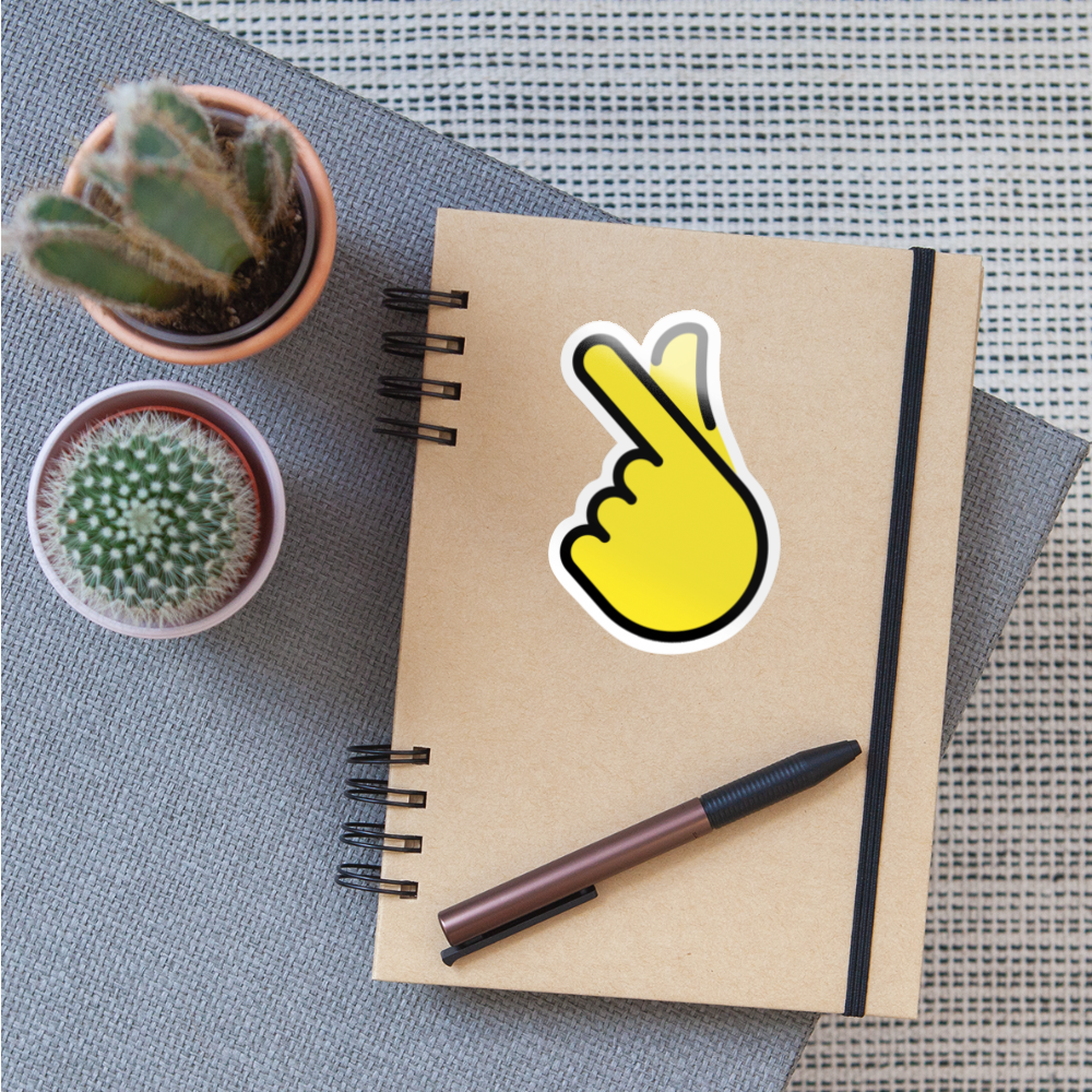 Hand with Index Finger and Thumb Crossed Moji Sticker - Emoji.Express - white glossy