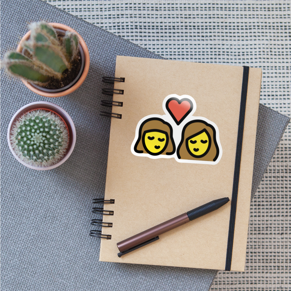 Kiss: Woman, Woman Moji Sticker - Emoji.Express - white glossy