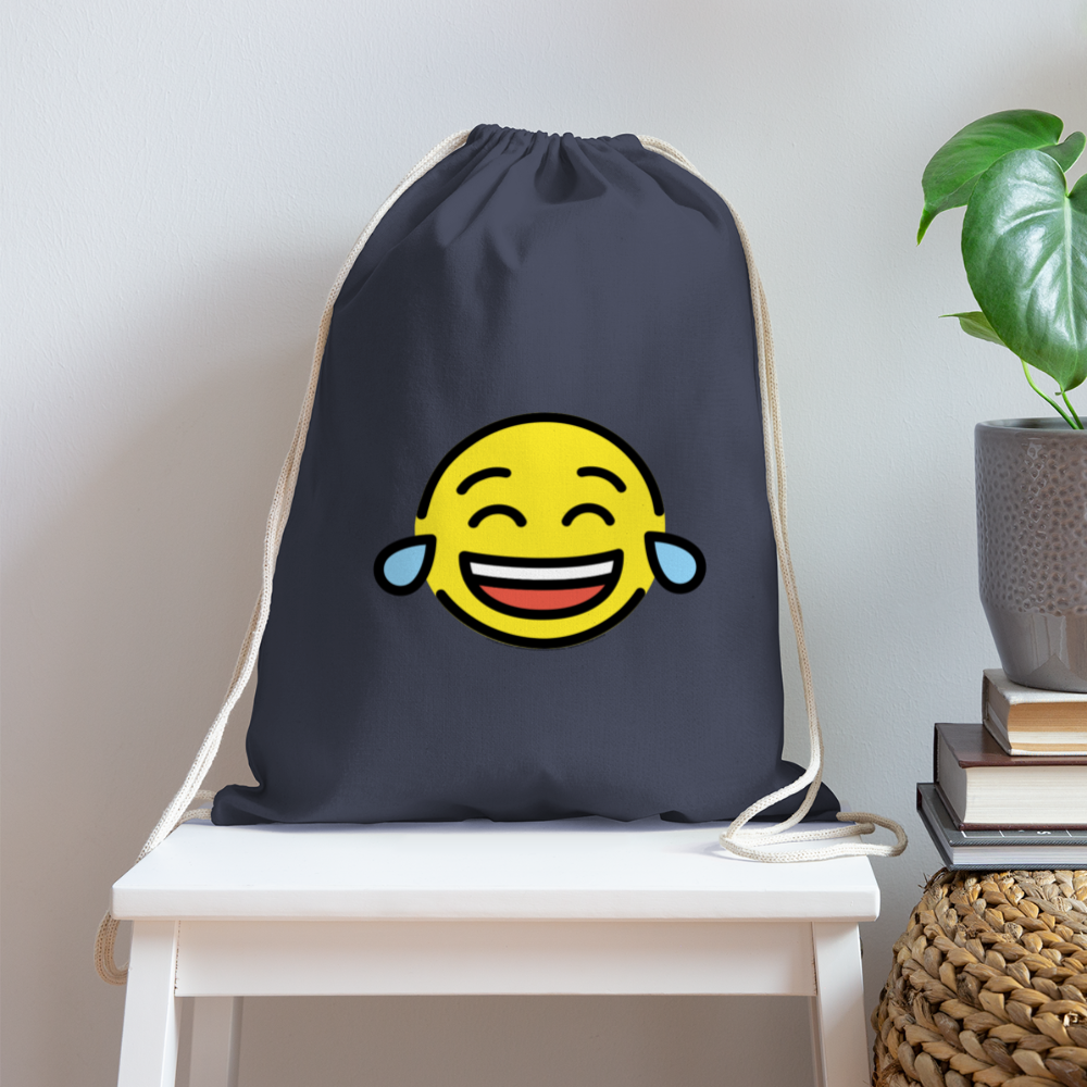 Customizable Face with Tears of Joy Moji Cotton Drawstring Bag - Emoji.Express - navy